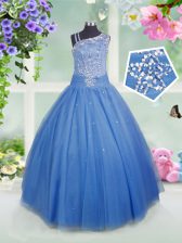 Custom Made Floor Length Ball Gowns Sleeveless Baby Blue Kids Pageant Dress Side Zipper