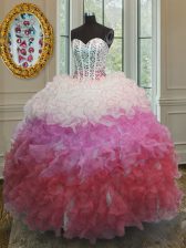 Modest Multi-color Sweetheart Neckline Beading and Ruffles and Sashes ribbons Sweet 16 Quinceanera Dress Sleeveless Lace Up