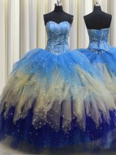 Elegant Visible Boning Floor Length Lace Up Quinceanera Dress Multi-color and In with Beading and Ruffles and Sequins