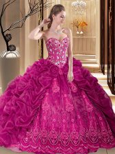  Pick Ups Court Train Ball Gowns Quinceanera Gowns Fuchsia Sweetheart Organza Sleeveless Lace Up