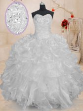 Sophisticated White Sweetheart Neckline Beading and Ruffles Ball Gown Prom Dress Sleeveless Lace Up