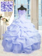 Modern Light Blue Sleeveless Floor Length Beading and Ruffles Lace Up Quinceanera Gown