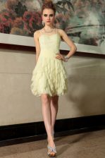  Sleeveless Chiffon Mini Length Side Zipper Prom Dress in Light Yellow with Ruffled Layers
