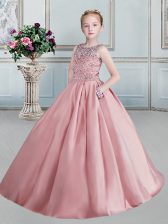  Pink Little Girls Pageant Dress Quinceanera and Wedding Party with Beading Scoop Sleeveless Lace Up