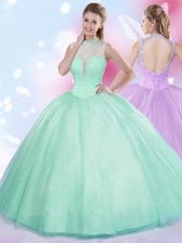  Beading Quinceanera Dress Apple Green Lace Up Sleeveless Floor Length