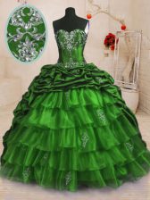  Sleeveless Sweep Train Beading and Appliques and Ruffled Layers and Pick Ups Lace Up Quinceanera Gowns