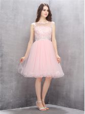  Scoop Organza Sleeveless Knee Length Dress for Prom and Beading and Appliques
