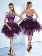 Low Price Dark Purple Halter Top Zipper Beading Dress for Prom Sleeveless