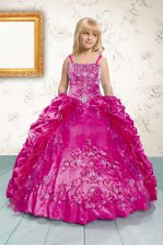 Hot Selling Sleeveless Beading and Appliques and Pick Ups Lace Up Little Girls Pageant Dress