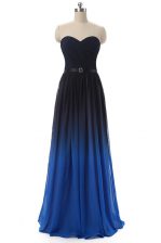 Best Selling Empire Blue And Black Sweetheart Chiffon Sleeveless Floor Length Lace Up
