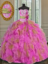Hot Selling Multi-color Organza Lace Up Sweet 16 Quinceanera Dress Sleeveless Floor Length Beading and Ruffles and Sashes ribbons