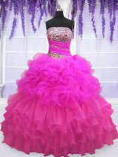  Multi-color Lace Up Strapless Beading and Ruffled Layers and Pick Ups 15th Birthday Dress Organza Sleeveless