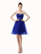 Sophisticated Sequins Ruffled Sweetheart Sleeveless Lace Up Royal Blue Organza