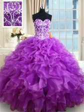 Fashionable Eggplant Purple Sleeveless Beading and Ruffles Floor Length Sweet 16 Dress