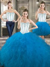  Three Piece Sleeveless Embroidery and Ruffles Lace Up Sweet 16 Quinceanera Dress