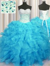  Baby Blue Lace Up Sweetheart Beading and Ruffles Quinceanera Gowns Organza Sleeveless