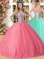  Coral Red Sweet 16 Dresses Military Ball and Sweet 16 and Quinceanera with Beading Sweetheart Sleeveless Lace Up