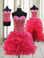  Hot Pink Sweetheart Neckline Beading Prom Dress Sleeveless Lace Up