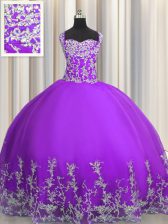 Attractive Tulle Sleeveless Floor Length 15 Quinceanera Dress and Beading and Appliques