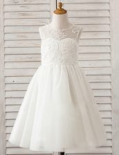Exceptional Scoop White Sleeveless Lace Floor Length Flower Girl Dresses for Less
