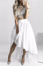 Adorable Scoop White Cap Sleeves High Low Lace Lace Up 