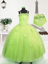  Ball Gowns Kids Pageant Dress Yellow Green Spaghetti Straps Tulle Sleeveless Floor Length Zipper