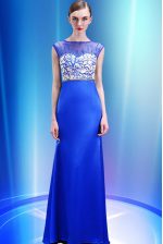 Extravagant Scoop Royal Blue Sleeveless Floor Length Beading and Appliques Zipper 