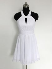 Perfect Halter Top White Zipper Prom Gown Ruching Sleeveless Mini Length
