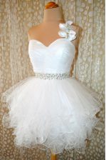 Cute White Prom Gown Prom and Party with Beading One Shoulder Sleeveless Zipper