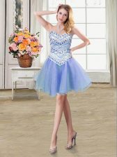  Lavender Organza Lace Up Homecoming Dress Sleeveless Mini Length Beading