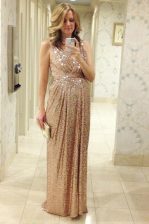  Sequined Sleeveless Floor Length Homecoming Dress and Pleated