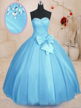 Tulle Sweetheart Sleeveless Lace Up Beading and Bowknot Quinceanera Gowns in Baby Blue