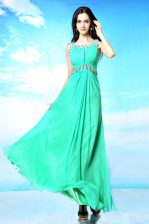 Cheap Scoop Sleeveless Backless Prom Evening Gown Turquoise Chiffon