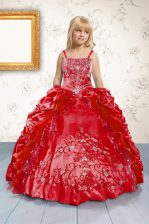 Stylish Floor Length Lace Up Juniors Party Dress Red for Party and Wedding Party with Beading and Appliques and Pick Ups