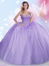  Lavender Lace Up Sweet 16 Dresses Beading Sleeveless Floor Length