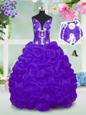  Beading and Pick Ups Pageant Gowns For Girls Purple Lace Up Sleeveless Floor Length