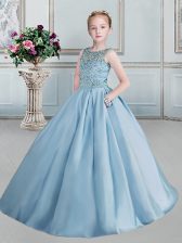 Best Scoop Aqua Blue Sleeveless Beading Floor Length Little Girl Pageant Dress