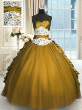 Smart Olive Green Ball Gowns Beading and Appliques and Pick Ups Quinceanera Gowns Lace Up Taffeta and Tulle Sleeveless Floor Length