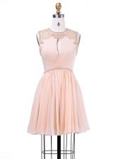 Discount Scoop Pleated Peach Sleeveless Chiffon Zipper Homecoming Dress for Prom and Party and Wedding Party