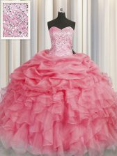  Coral Red Sweetheart Neckline Beading and Ruffles 15th Birthday Dress Sleeveless Lace Up
