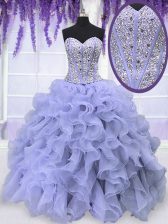 Modern Lavender Sleeveless Beading and Ruffles Floor Length Quince Ball Gowns