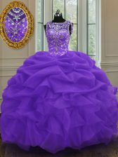 Best Selling Scoop Pick Ups Floor Length Ball Gowns Sleeveless Eggplant Purple Quinceanera Dresses Lace Up