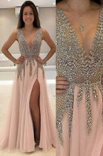  Sleeveless Tulle With Brush Train Backless Homecoming Dress in Champagne with Beading