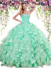 Elegant Apple Green Ball Gowns Organza and Taffeta Sweetheart Sleeveless Beading and Ruffles Floor Length Lace Up Sweet 16 Dresses