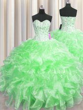 Modern Visible Boning Floor Length Zipper Quinceanera Dresses for Military Ball and Sweet 16 and Quinceanera with Beading and Ruffles