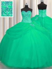  Big Puffy Turquoise Sweetheart Lace Up Beading Vestidos de Quinceanera Sleeveless
