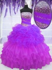 Sexy Pick Ups Ruffled Ball Gowns Sweet 16 Quinceanera Dress Multi-color Strapless Organza Sleeveless Floor Length Lace Up