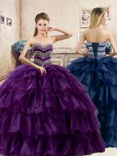 Custom Made Sleeveless Beading and Ruffled Layers Lace Up Quinceanera Dress