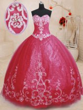 Red Sweetheart Lace Up Beading and Embroidery Sweet 16 Dress Sleeveless