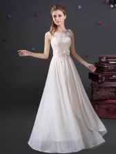 Admirable Chiffon Scoop Sleeveless Zipper Lace and Appliques and Bowknot Damas Dress in White